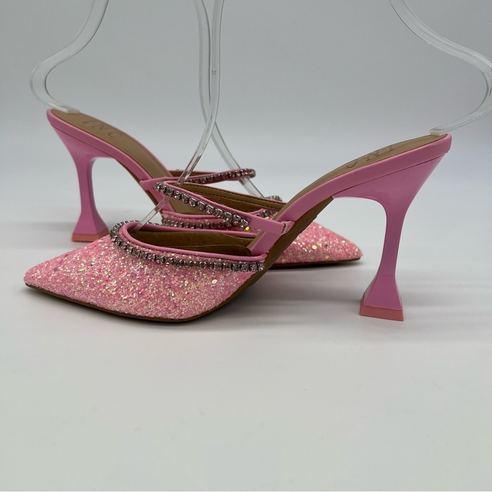 INC International Concepts Gylana Pink Glitter Mule Heels/Rhinestone Straps - Picture 4 of 15